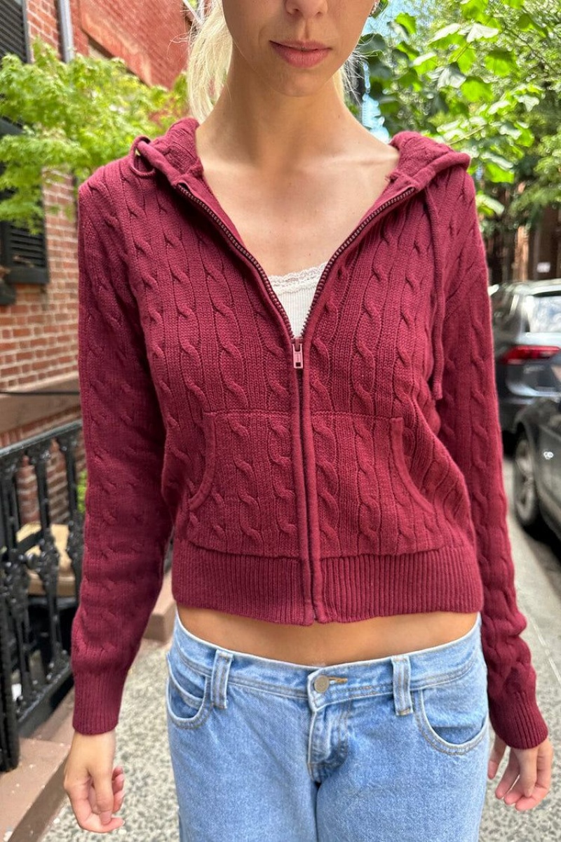 Sweat a Capuche Brandy Melville Ayla Cable Knit Bordeaux | TTR-74153090